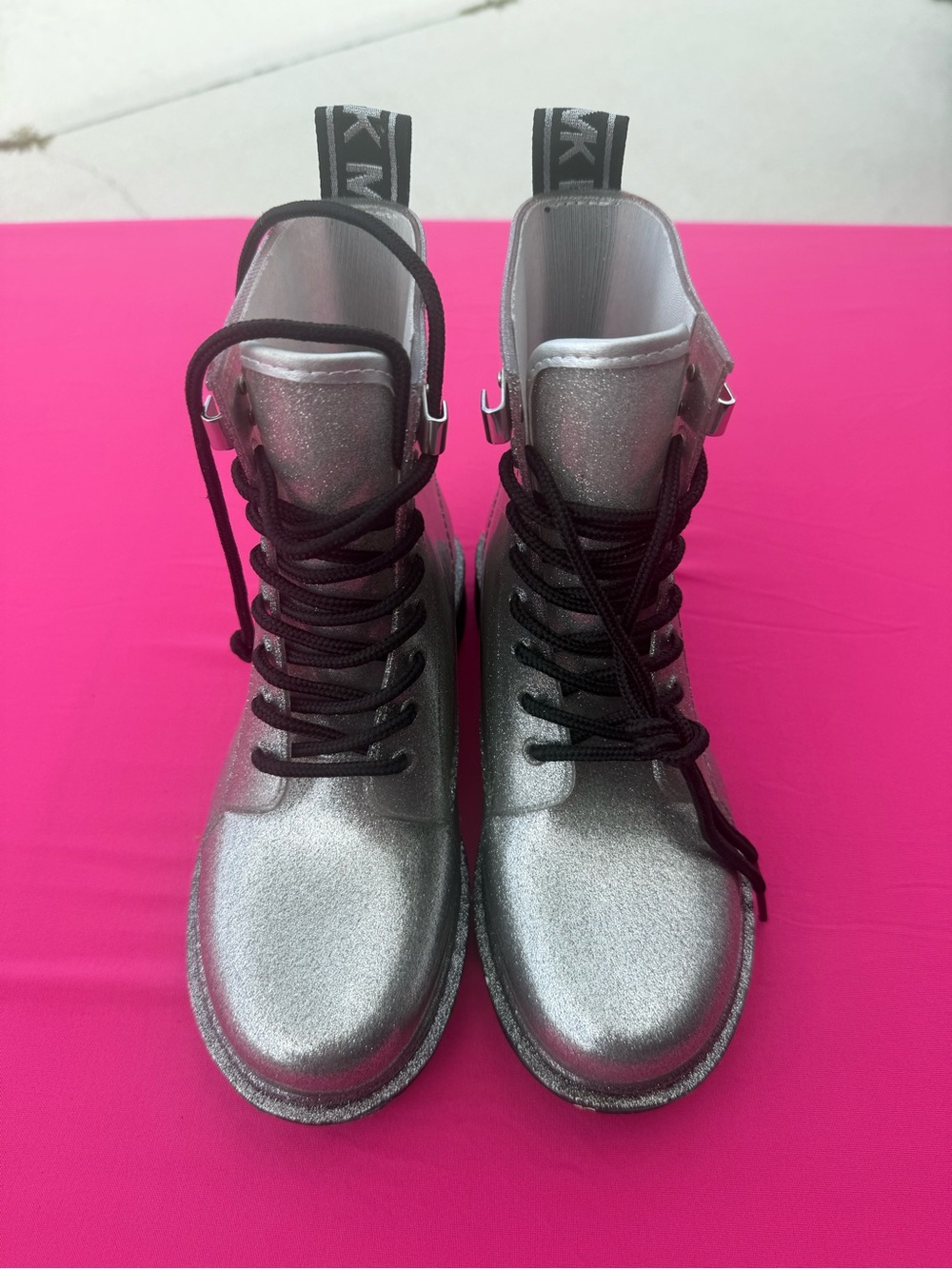 Michael kors Metallic Silver Women's Lace-Up rain Combat Boots